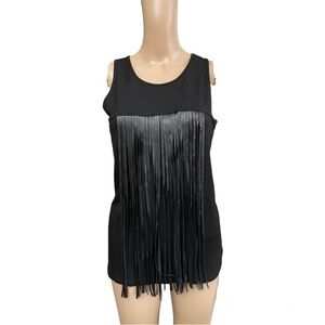 Micheal Micheal Kors Black Leather Fringes Top Size S
